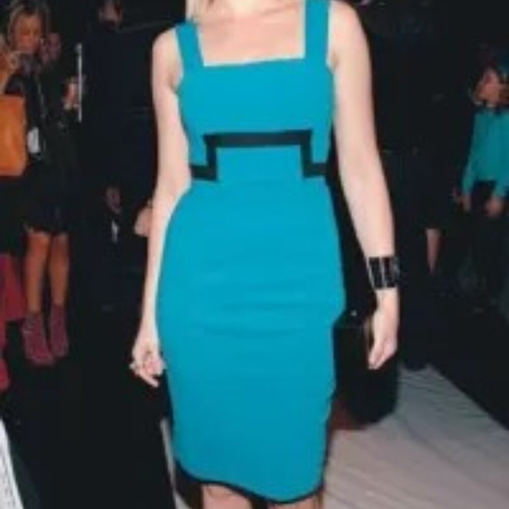 DVF Diane von Furstenberg teal green square neckline dress 8